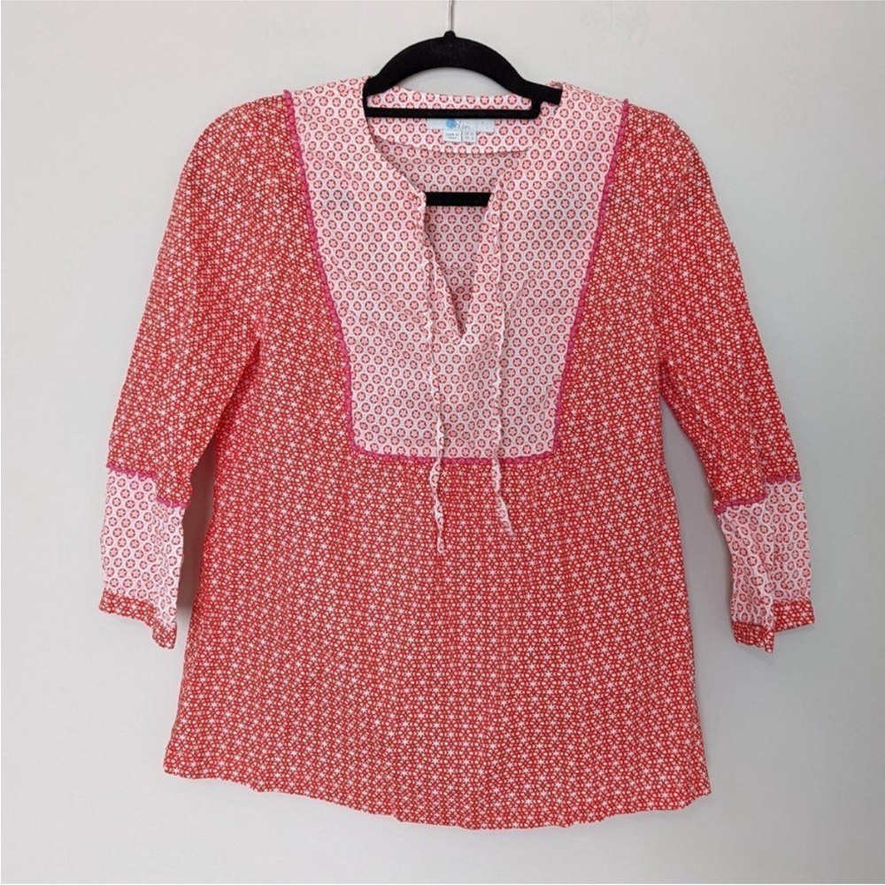 Boden Pink Blouse with Bib Collar and 3/4 Sleeves